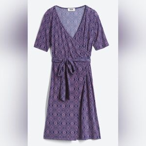 💫 Faux Wrap Knit Midi Dress | Size XL | Navy & Pink Tile Print | GUC